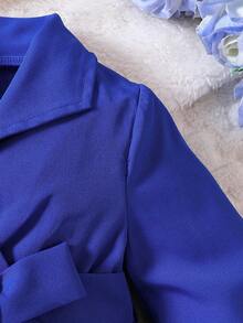 腰帶 褶皺邊純色嬰童（女）洋裝