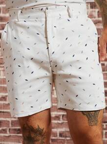 GENTILAND Men Feather Print Slant Pocket Shorts - White - View 1