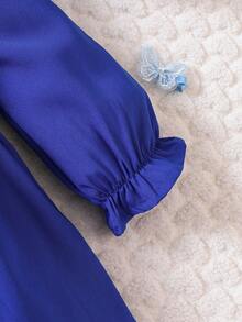 腰帶 褶皺邊純色嬰童（女）洋裝