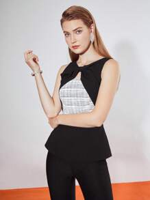 MOTF PREMIUM 二合一扭結無袖襯衫 - 黑與白 - 查看 7