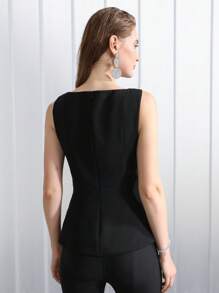 MOTF PREMIUM 二合一扭結無袖襯衫 - 黑與白 - 查看 8