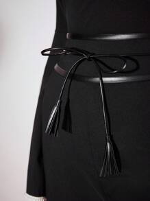 MOTF PREMIUM OBI WAIST BELTED DRESS PANTS - Black - View 3