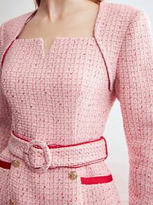 MOTF PREMIUM BELTED TWEED DRESS - Baby Pink - View 3
