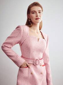 MOTF PREMIUM BELTED TWEED DRESS - Baby Pink - View 9