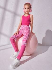 SHEIN Cô gái Tween In hoa Báo Sọc Set bộ đồ thể thao - Màu Hồng Tươi - Xem 1