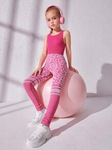 SHEIN Cô gái Tween In hoa Báo Sọc Set bộ đồ thể thao - Màu Hồng Tươi - Xem 4