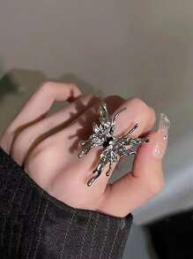 ROMWE Fairycore 2入組時尚鐵合金蝴蝶裝飾圓環適合女士日常裝飾 - 銀色 - 查看 4