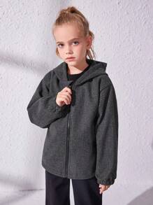 Tween Girl Zip Up Hooded Active Jacket - Dark Grey - View 3