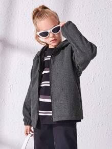 Tween Girl Zip Up Hooded Active Jacket - Dark Grey - View 6