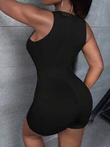 Slaydiva 熊和字母圖案彈力緊身連體短褲 - 黑色 - 查看 2