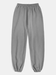 SHEIN EZwear Plus Figure & Slogan Graphic Sweatpants - Grey - View 2