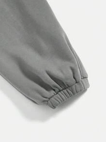 SHEIN EZwear Plus Figure & Slogan Graphic Sweatpants - Grey - View 5