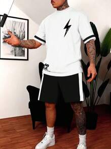 Manfinity Hypemode Men Lightning Print Tee & Shorts - Black and White - View 1