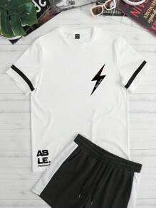 Manfinity Hypemode Men Lightning Print Tee & Shorts - Black and White - View 4