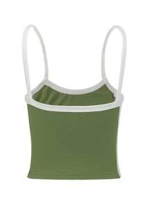 INAWLY Contrast Binding Cami Top Graphic Tees Women Tops - Lime Green - View 2