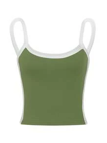 INAWLY Contrast Binding Cami Top Graphic Tees Women Tops - Lime Green - View 3