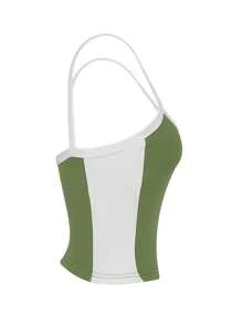 INAWLY Contrast Binding Cami Top Graphic Tees Women Tops - Lime Green - View 4