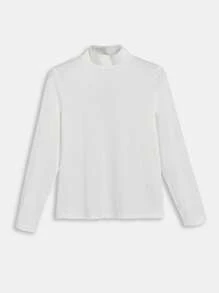 SHEIN BASICS Plus Solid Mock Neck Tee - White - View 1