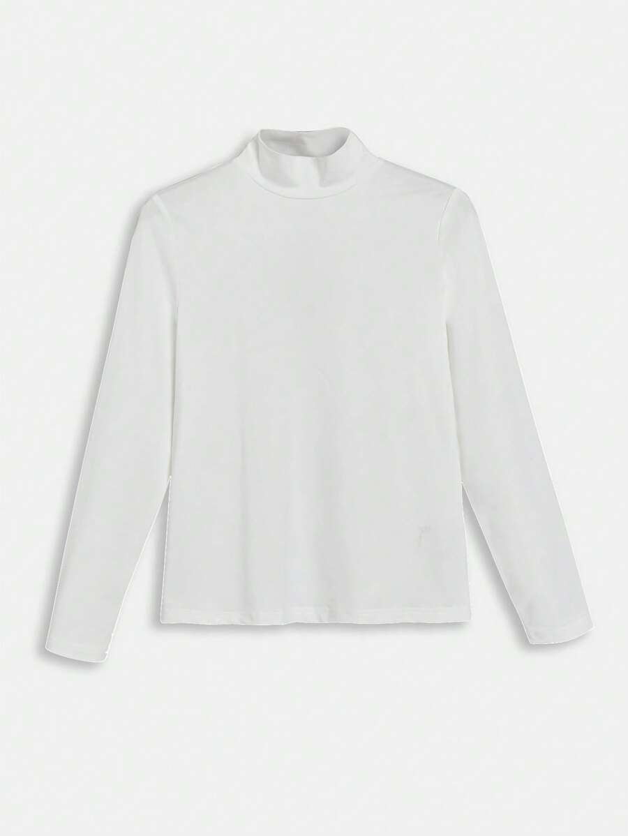 SHEIN BASICS Plus Solid Mock Neck Tee - White - View 1