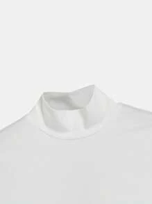 SHEIN BASICS Plus Solid Mock Neck Tee - White - View 4