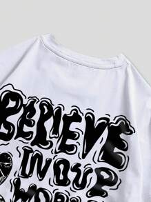 ROMWE MEN Street Life Áo thun họa tiết slogan nam, trường học - trắng - Xem 3