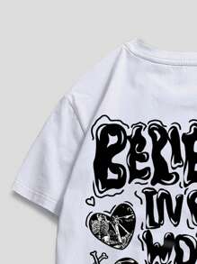 ROMWE MEN Street Life Áo thun họa tiết slogan nam, trường học - trắng - Xem 6