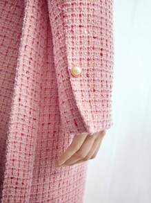 MOTF PREMIUM LONG TWEED BELTED COAT,LADIES WINTER ELEGANT BELTED,DOUBLE BUTTON,POCKET REGULAR SLEEVE LAPEL REGULAR FIT PINK PLAIN WOMEN OVERCOATS,CASUAL DAILY WEAR - Pink - View 3