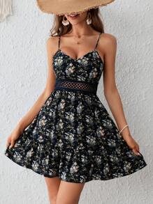 SHEIN VCAY 滿版印花水溶蕾絲拼接吊帶連衣裙 - 彩色 - 查看 7