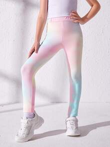 SHEIN Tween Girl Tie Dye Sports Leggings - Pink - View 3