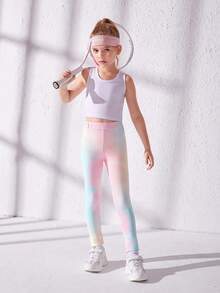 SHEIN Tween Girl Tie Dye Sports Leggings - Pink - View 4