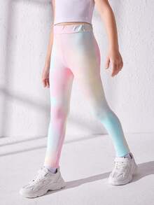 SHEIN Tween Girl Tie Dye Sports Leggings - Pink - View 5