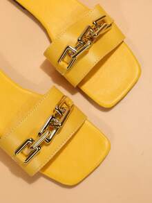 Summer Fashionable Chain Decor Flat Sandals For Women - Yellow - View 5