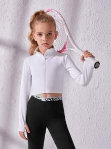 SHEIN Tween Girl Zip Up Crop Jacket - White - View 5