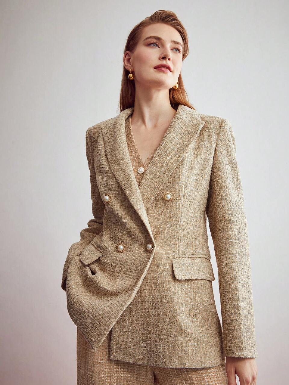 MOTF DOUBLE-BREASTED TWEED BLAZER