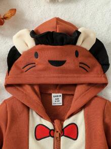 Baby Boy Cartoon Embroidery 3D Ear Design Hooded Jacket