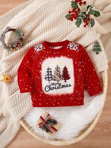 Baby Girl Christmas Print Sweatshirt - Red - View 1