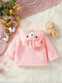 女嬰卡通刺繡3D耳朵設計連帽絨布外套 - 粉色 - 查看 2