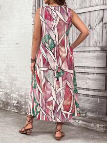 EMERY ROSE 大碼滿版印花背心洋裝 - 粉色 - 查看 2