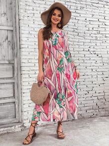 EMERY ROSE 大碼滿版印花背心洋裝 - 粉色 - 查看 6