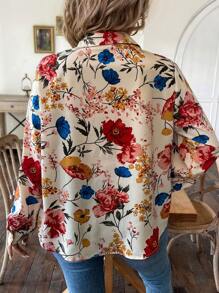 SHEIN Unity Hơn In hoa Nút phía trước Áo sơ mi - Màu be - Xem 2