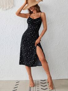 SHEIN VCAY In hoa Ditsy Tách đùi Váy Dây - Nhiều màu - Xem 1