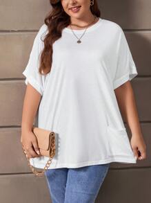 SHEIN LUNE Plus Solid Batwing Sleeve Tee - White - View 3
