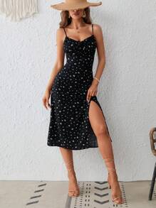 SHEIN VCAY In hoa Ditsy Tách đùi Váy Dây - Nhiều màu - Xem 6