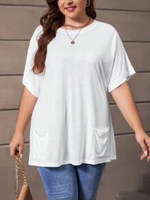 SHEIN LUNE Plus Solid Batwing Sleeve Tee - White - View 6
