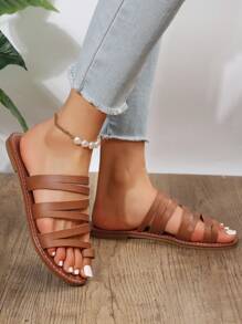 女士休闲时尚平底凉鞋、趾柱带平底拖鞋、沙滩人字拖 - 棕色 - 查看 7