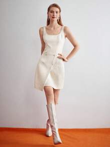 MOTF PREMIUM Vestido tweed bajo asimétrico - Beis - Ver 2