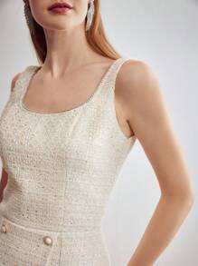 MOTF PREMIUM Vestido tweed bajo asimétrico - Beis - Ver 3