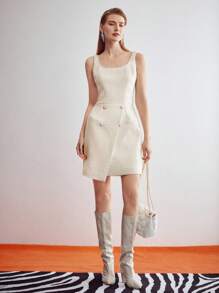 MOTF PREMIUM Vestido tweed bajo asimétrico - Beis - Ver 4