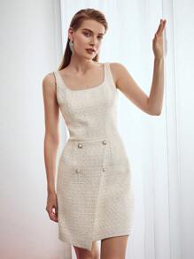 MOTF PREMIUM Vestido tweed bajo asimétrico - Beis - Ver 6