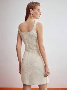 MOTF PREMIUM Vestido tweed bajo asimétrico - Beis - Ver 7